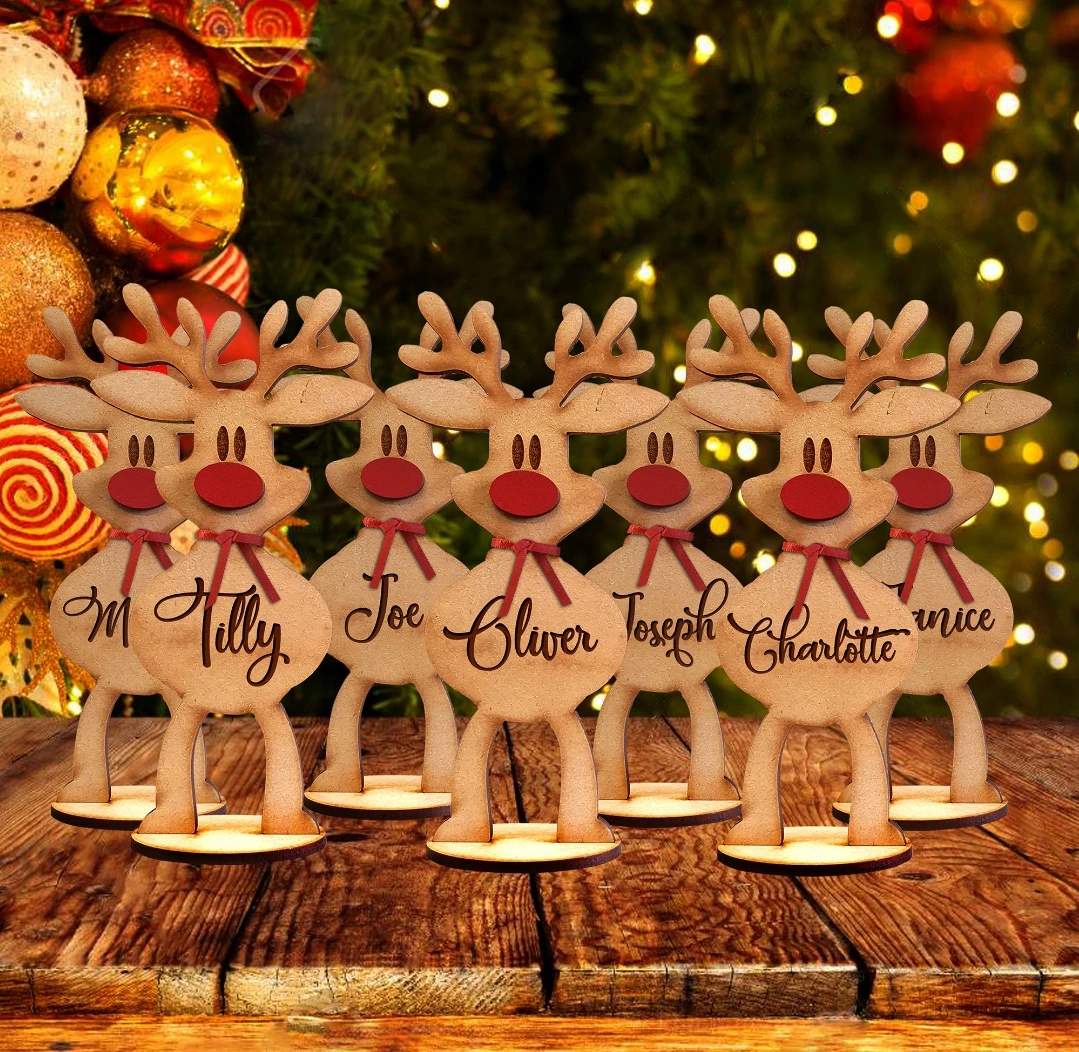 1pc Family Christmas Reindeer Decoration, Personalised Freestanding Reindeer, Place Names Setting, Ornament, Table Place Names