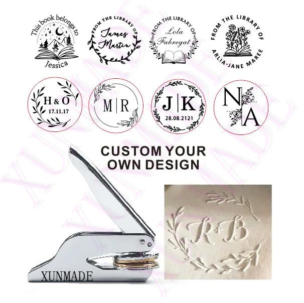 Custom Initials Embosser stamp,Book Embosser Personalized Wedding