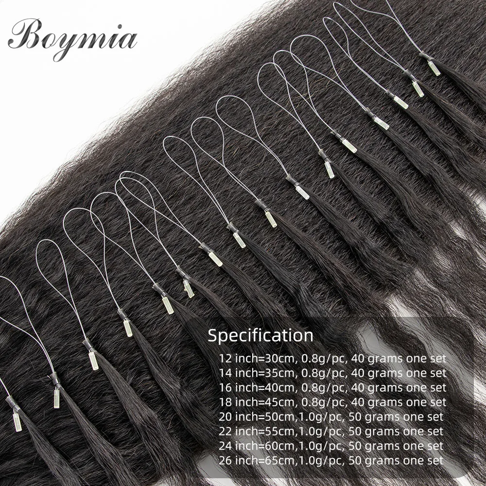 Boymia Micro Loop Hair Extensions Kinky Straight 12"-26" Brazilian Remy Micro Ring Link Hair Natural Black 1B Bulk 50pcs