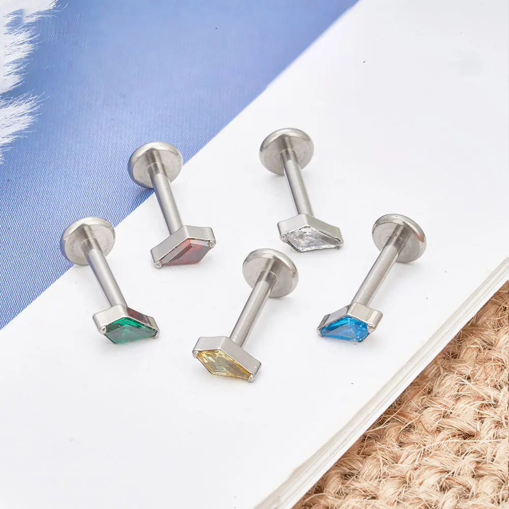 10PCS ASTM F136 Titanium Ear Stud CZ Stone Fashion Labret Lip Piercing Nose Rings Sexy Ear Cartilage Tragus Jewelry Wholesale
