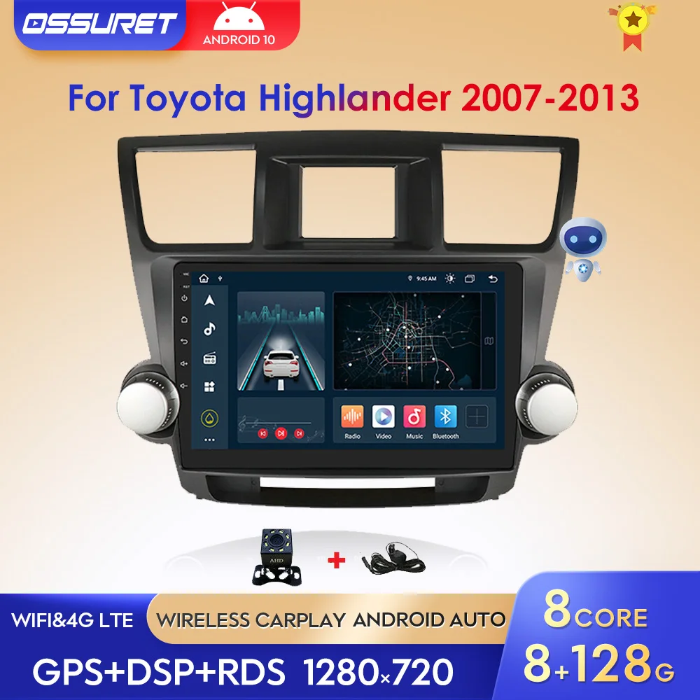 2022 Ossuret для Toyota Highlander 2007-2013 Android Авто Carplay 8 Core 2 Din автомобильный радиоприемник