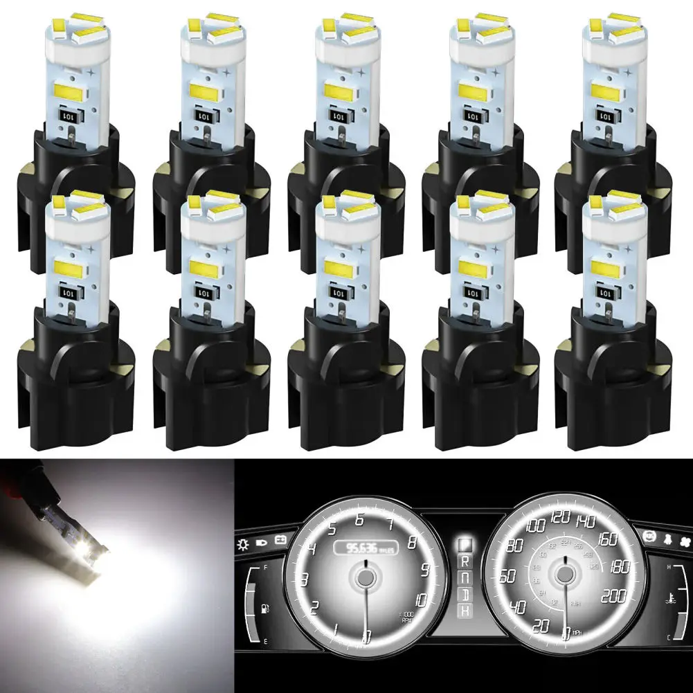 

10Pcs T5 74 17 37 W3W LED Wedge Lamp Bulbs With Sockets Dashboard Instrument Panel Gauge Cluster Light 12V Universal