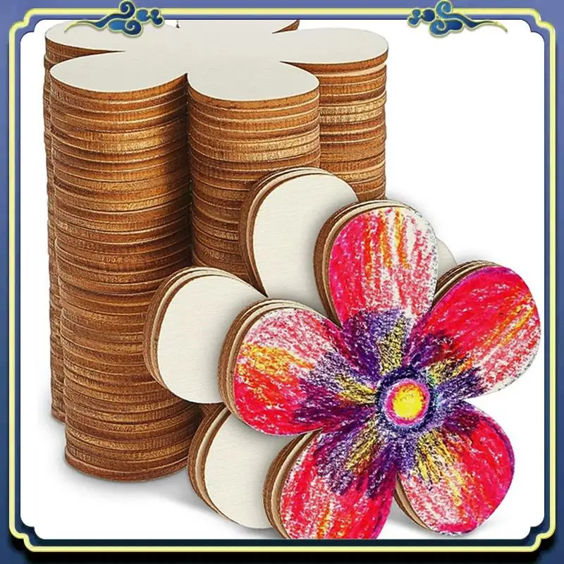 80Pcs Flower Shape Blank Wood Chips Blossom Painted Graffiti Wooden Pieces DIY Coasters Crafts Hanging Ornaments Easy To Use