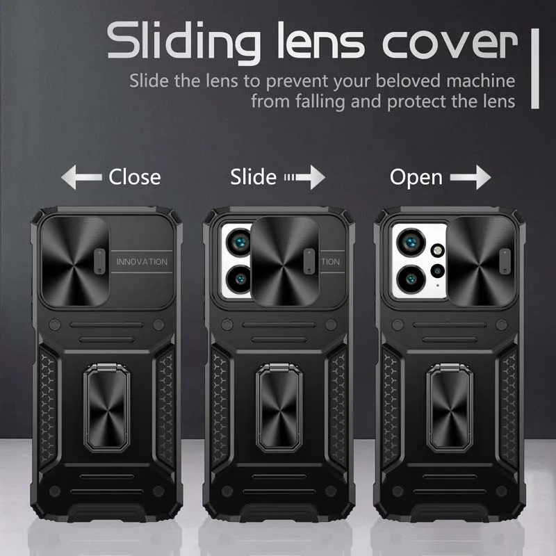 Slide Lens Camera Case For Xiaomi POCO F5 X5 Redmi Note 12 11 11S 11E Pro K60 5G Cover Shockproof Armor Protect Back_voghion.com