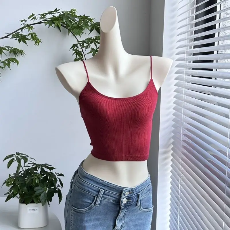 

Skinny Shoulder Straps Tanks Thin Ribbed Beach Holiday Vest Sweet Sexy Crop Tops Korean Fashion Summer Camis Slim Fit Camisole