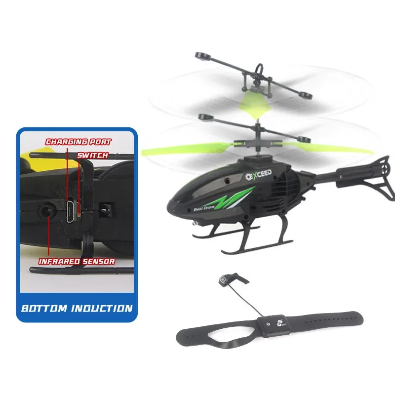 2 in1 Induction Watch Gesture Remote Control Toy RC Helicopter Impact Resistant Helicopter with Lighting 2
