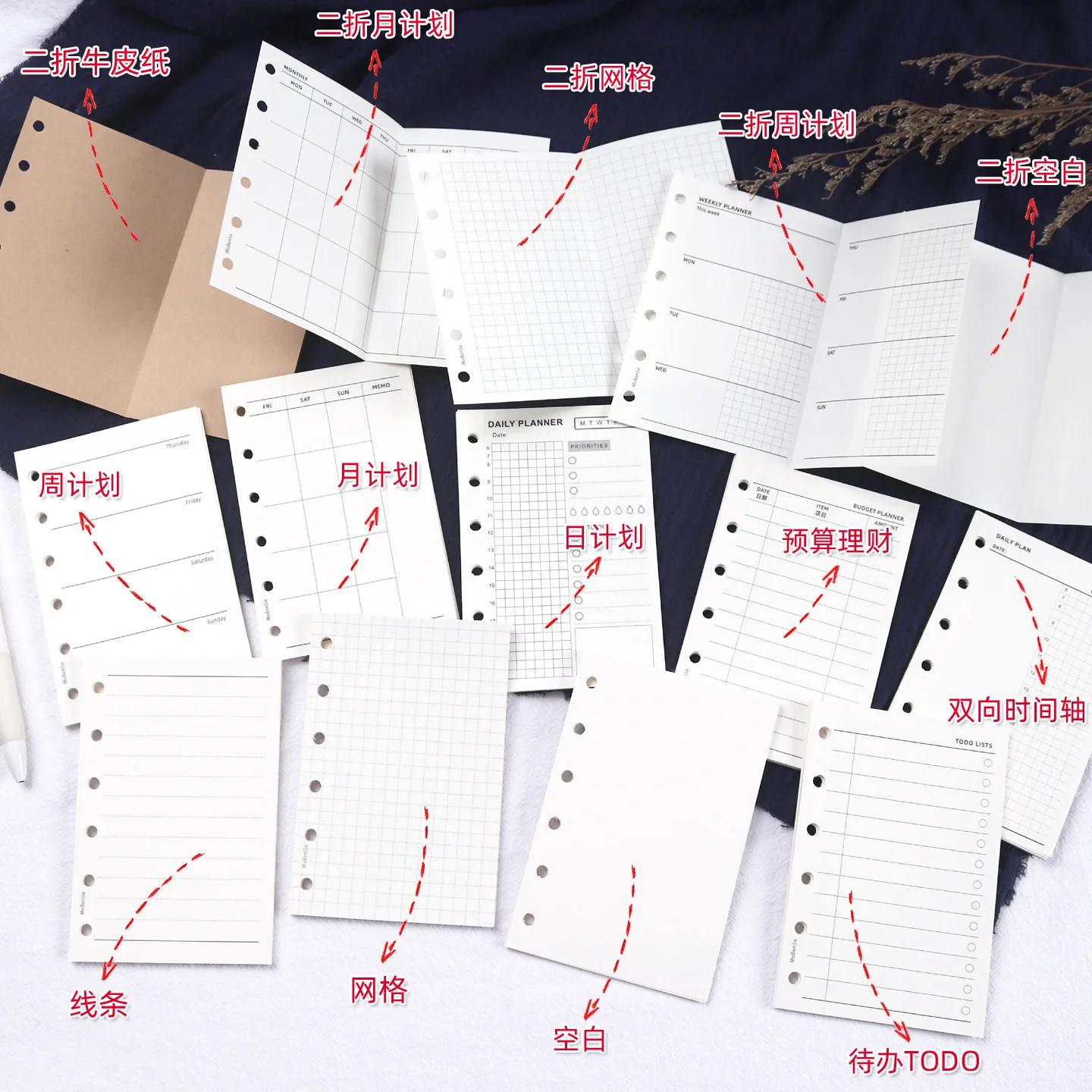 A7 50Sheets Loose Leaf Notebook Refill Spiral Binder Inner Page Weekly Monthly To Do Line Grid Inside Paper Stationery