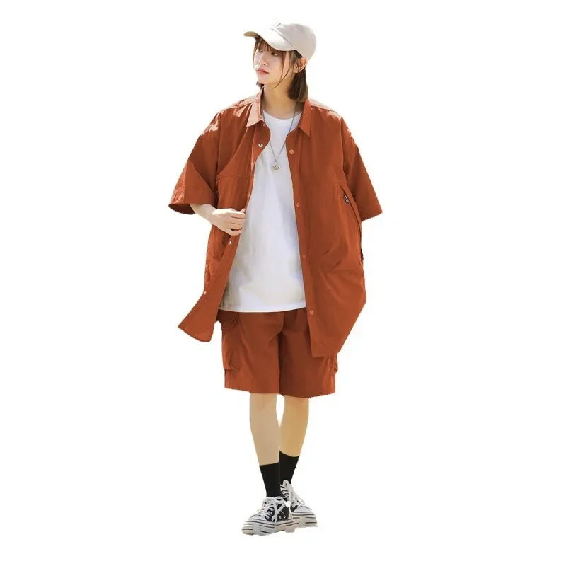 Ice Silk Quick Dry Women's Short Sleeves Basketball Uniform Men's Summer Thin Work T-Shirt Casual Sports Loose-Fit Shorts