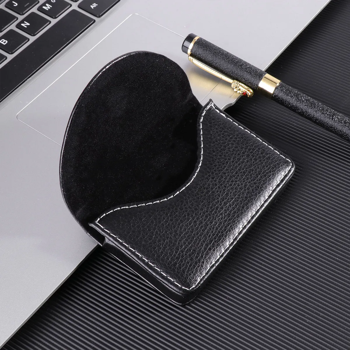 1Pcs 명함 홀더 PU 휴대용 케이스 비즈니스 신용 ID 기프트 카드를위한 블랙 심플 세련된 이름 카드 주최자