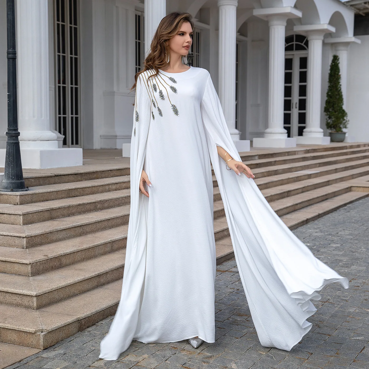 Dropshipping 2024 Dubai Party Dress Embroidery for Women Muslim Abayas Evening Dress Islamic Arabic Spring Dress