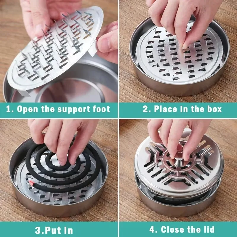 Mosquito coil holder stainless steel box with cover round tray easy clean