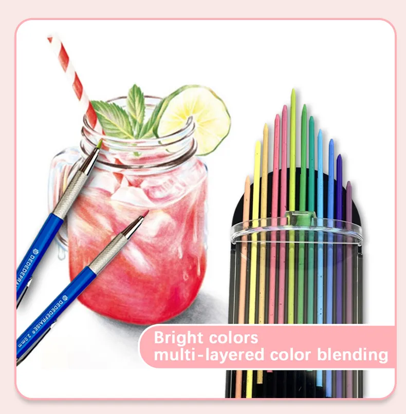 12/24 farbige Minen, 2,0 mm, Druckbleistift-Set, Standard-Porträt, Macaron-Minen, unverzichtbare farbige Nachfüllminen, Zeichnung, Kunst, DIY – Detail 2
