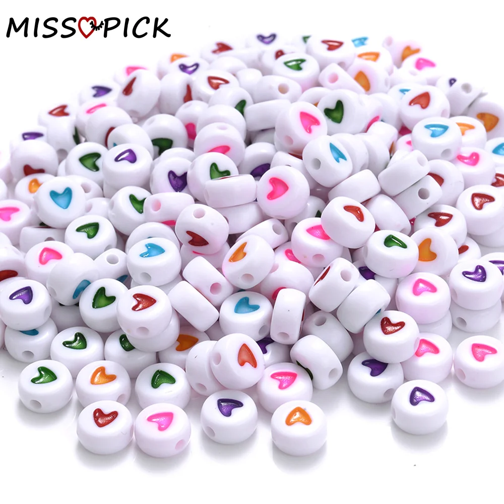 100 Perles Acryliques Plat Rond Coeur - 7 Mm - Rouges, Bleues, Violettes - Neuf