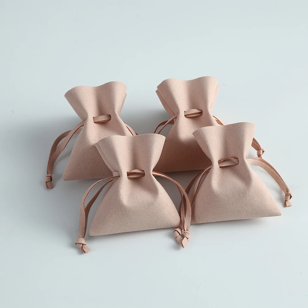 Wholesale Microfiber Jewelry Drawstring Pouches Pink Fungus Style Ring Earrings Packaging Gift Storage Bags for Wedding Favors