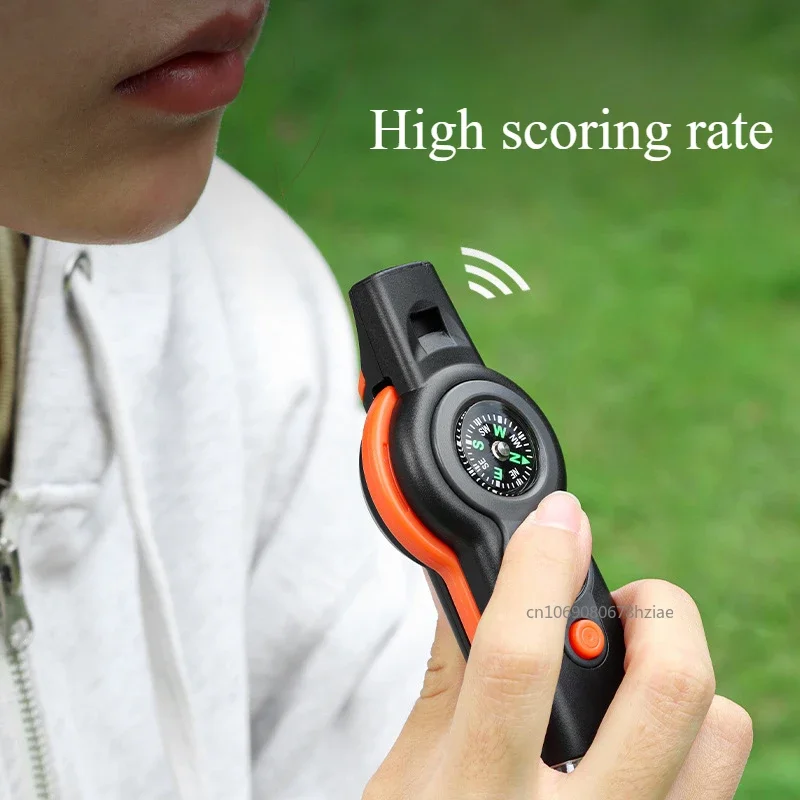 7-in-1 Multifunctional Whistle Outdoor Camping Survival Whistle with LED Light Thermometer Compass Hiking Travel Accessories