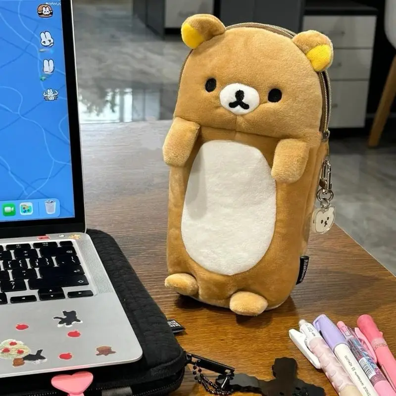 다기능 귀여운 스탠딩 자세 자기 냉소적인 자세를 갖춘 곰 모양 수납 펜 케이스 대용량 학생용 문구 가방