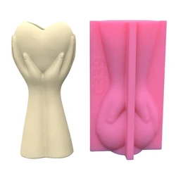 F19D Heart in Hand Vase Silicone Mold DIY Succulents Gypsum Concrete Flower Pot Mould