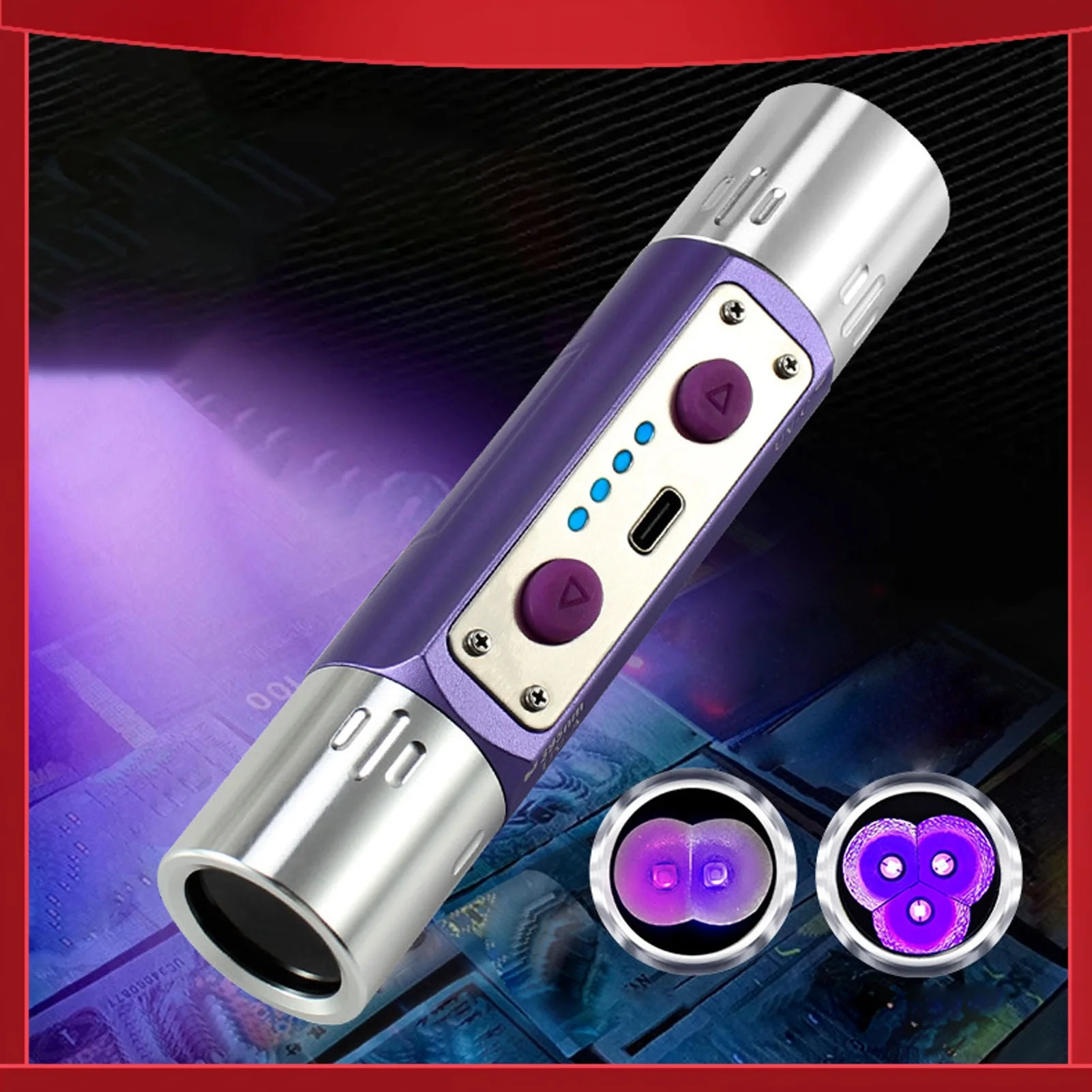 Violet Light Flashlight Multifunctional Double Headed Violet Light Flashlight Detector Jewelry Ink Currency Fluorescent Agent
