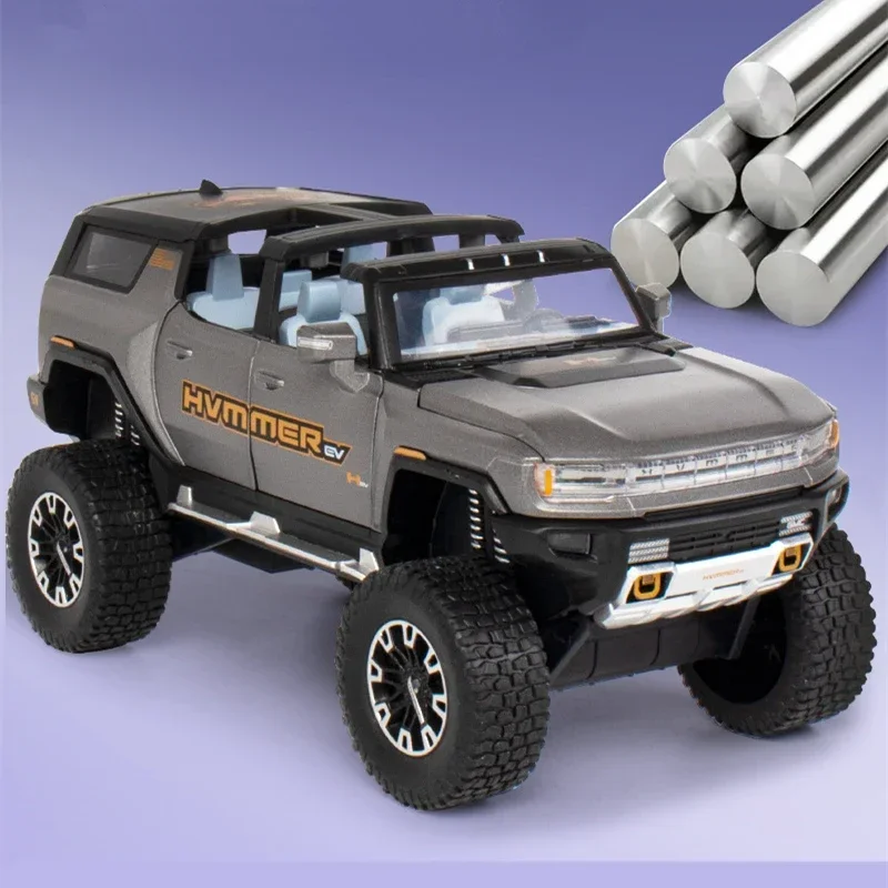 1:24 HUMMER EV 합금 신에너지 자동차 모델, 다이캐스트 금속 개조 오프로드 자동차, 자동차 모델 시뮬레이션 사운드 라이트, 어린이 선물