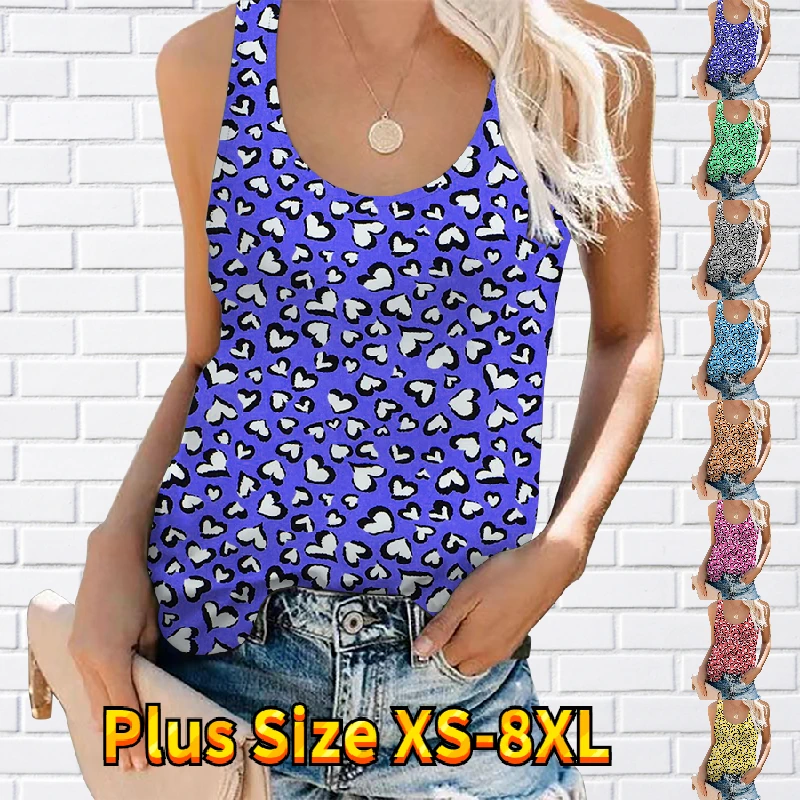 

Женский топ без рукавов, повседневный Свободный Топ с U-образным вырезом и принтом, уличная одежда для выходных, 2023