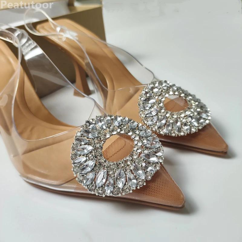 Shoes For Women 2022 Sandals ZARZ Luxury Brand Summer Fashion Transparentes Rhinestones Pointed Heeled Slippers Woman Sexy Pumps