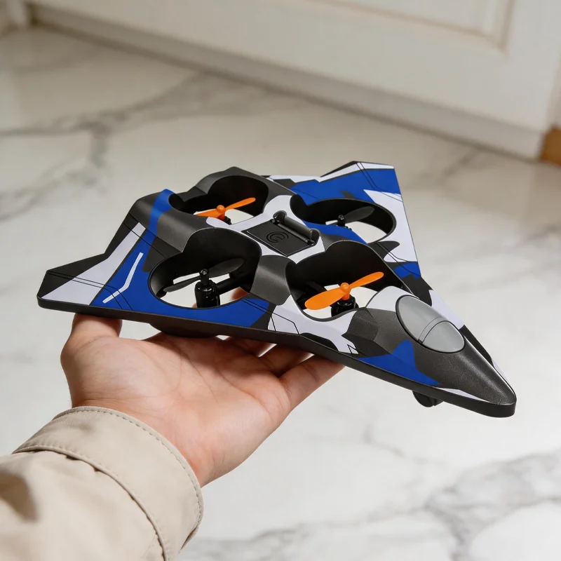 Gros plan sur le drone RC V-Shape en mousse EVA montrant son rotor et sa structure légère.