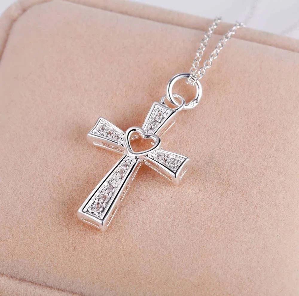 Silver Pendant Necklace Charms classic 925 Sterling Silver crystal cross pendant Necklace For Women high quality Wedding party Jewelry Holiday gift silver necklace charms pendant necklace silver necklace silver pendant