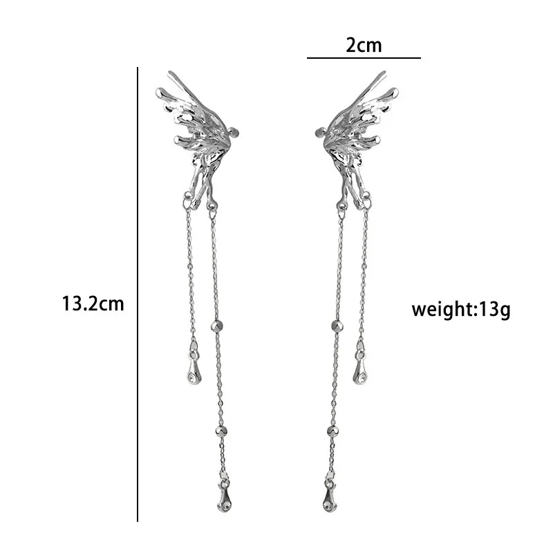 Ear clip earrings 1Pair for women elegant elf butterfly long tassel clip wed bridal retro Kpop no piercing earbone ear cuff jewelry gift