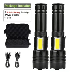 High - Power Rechargeable Ultra - Bright LED Torch (2pcs with 1 box)