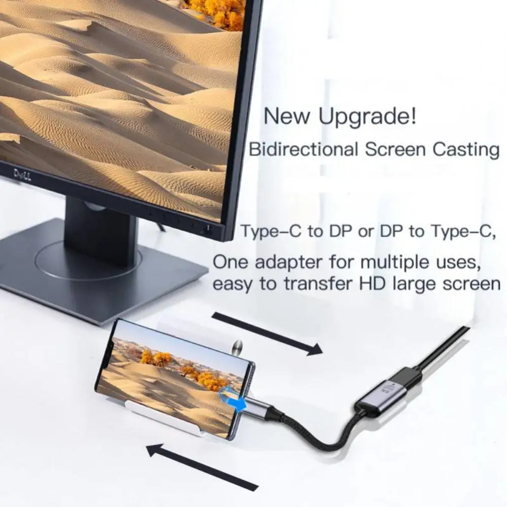 PC TV 전화 게임 영화용 양방향 스크린 프로젝션 컨버터, 8K @ 60Hz 어댑터, C타입-DP/미니 암 단선