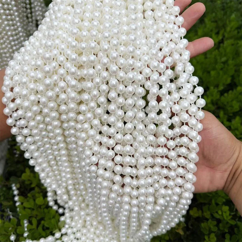 Elfenbeinfarbene Runde Perlenkette, Dekorative Perlenstränge für Handarbeiten, Blumendekoration, Tischdekoration, Weihnachtsbaum-Verzierung – Detail 4