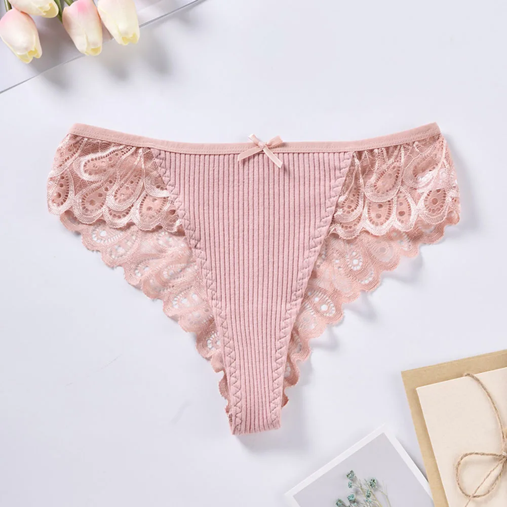 

Sexy Women Low Rise Thong Seamless Panties Breathable Traceless Pure Cotton Lace Lingerie Elastic Briefs Breathable Underwear