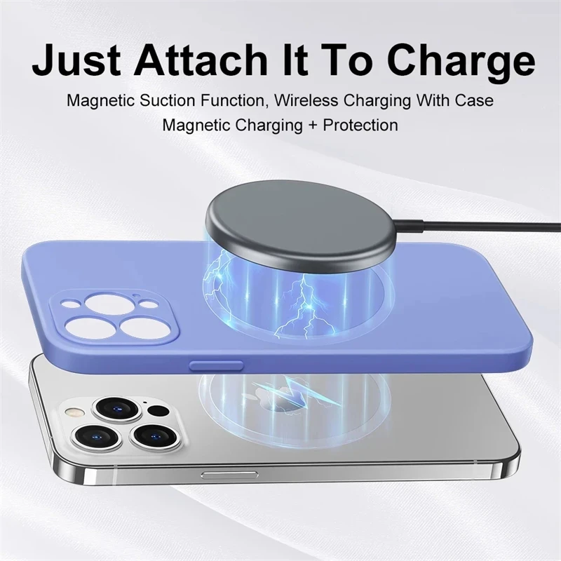 Magnetic Liquid Silicone Case for iPhone with MagSafe Compatibility – Soft Wireless Charging Phone Cover