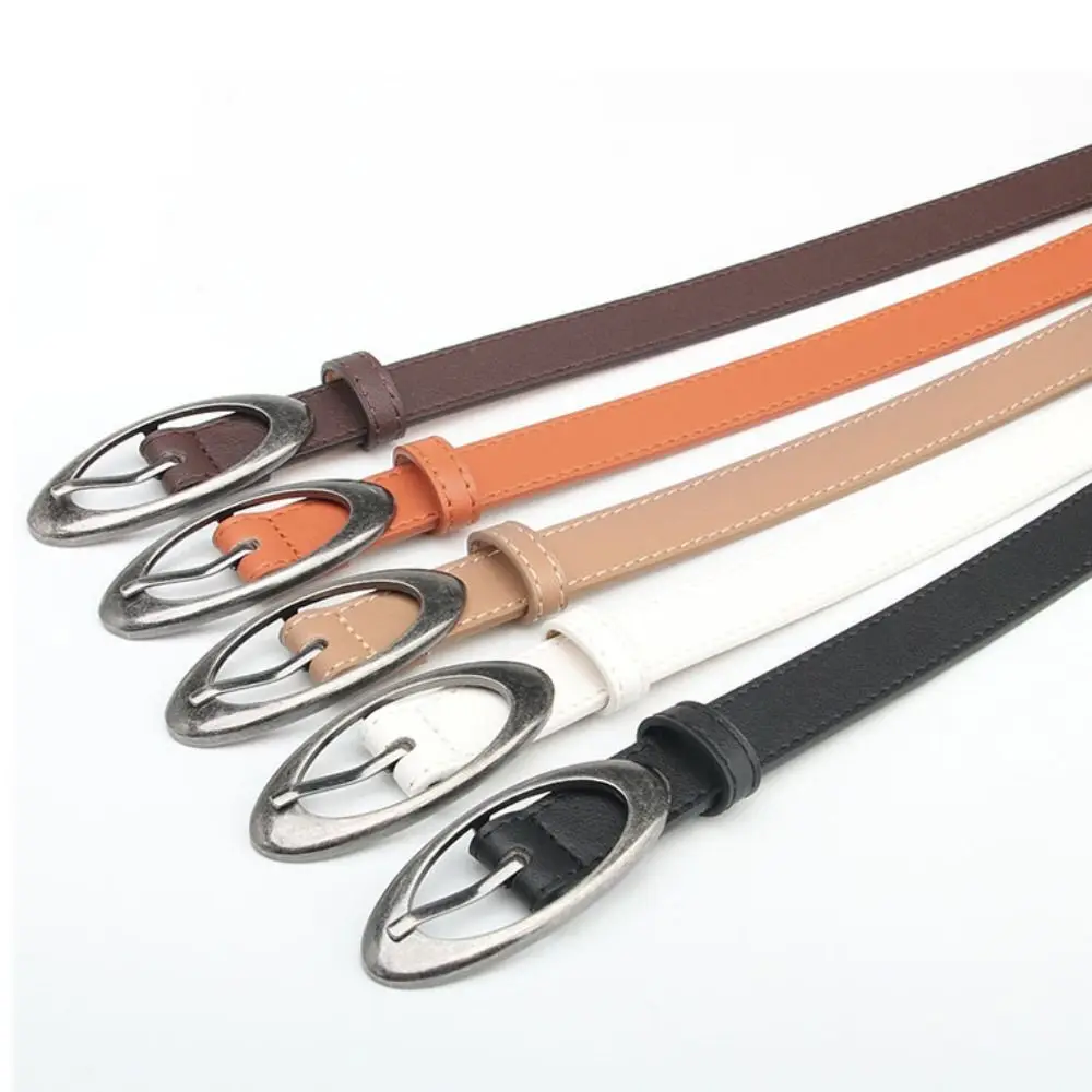 Women's Fashion Elliptical Thin Belt Trend Pin Buckle Waistband PU Leather Jeans Belt Versatile Waist Belt