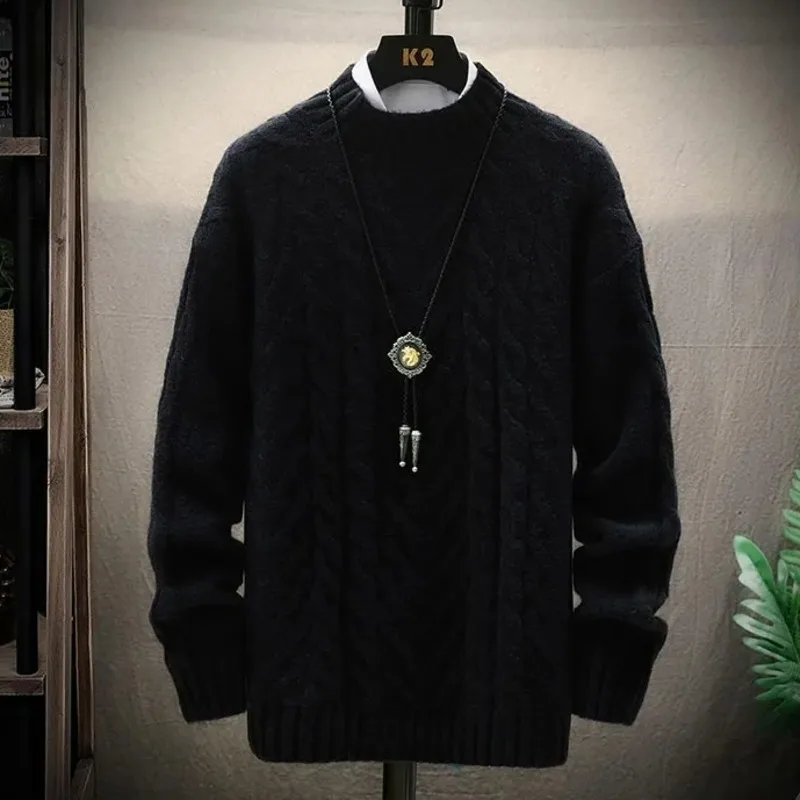 

Мужской свитер с воротником «хомут», черный вязаный пуловер, модная мужская одежда, винтажные плотные вязаные свитера на осень и зиму