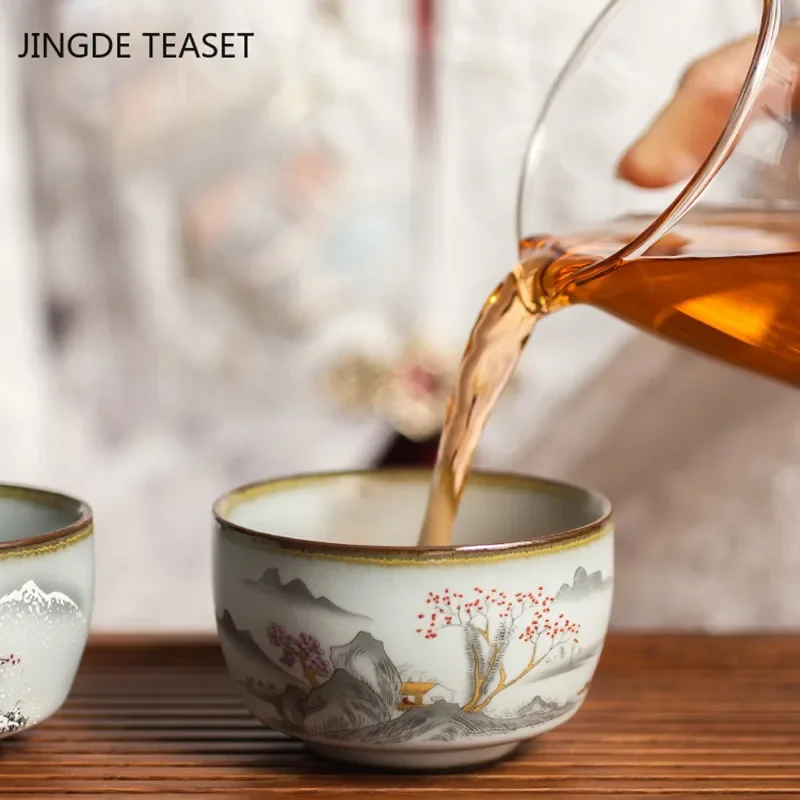 Chinese Ru Kiln Crockery Tea Cups ChaZhan Anti Scaling Retro Teacup Ceramic Multicolor Master Personal Single Cup Drinkware tea cup