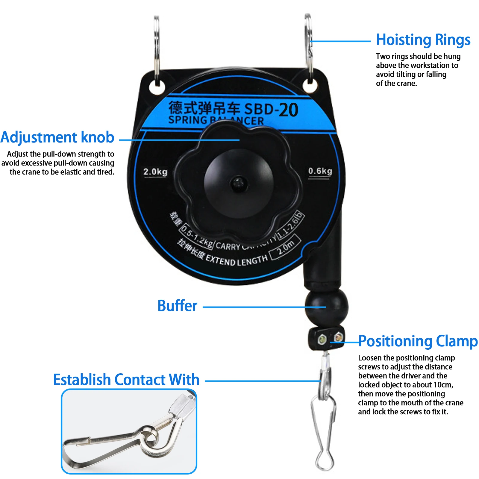 SBD-12/20 Industrial Grade Spring Balancer 0.5kg-2kg Screwdriver Hanging Tool Multipurpose Retractable Spring Balancer