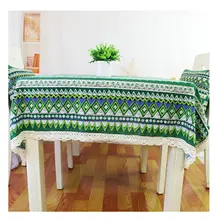 

Cotton Linen Tablecloths, Waterproof Table Covers Ethnic Pattern Green Dining Table Coffee Table Deco