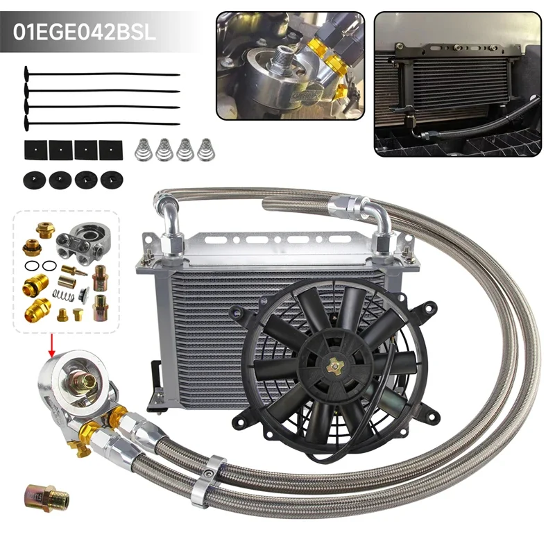 Kit Montaggio Radiatore Olio Motore Universale A 25 File Con Adattatore Filtro Olio Termostatico E Ventola Elettrica 12V