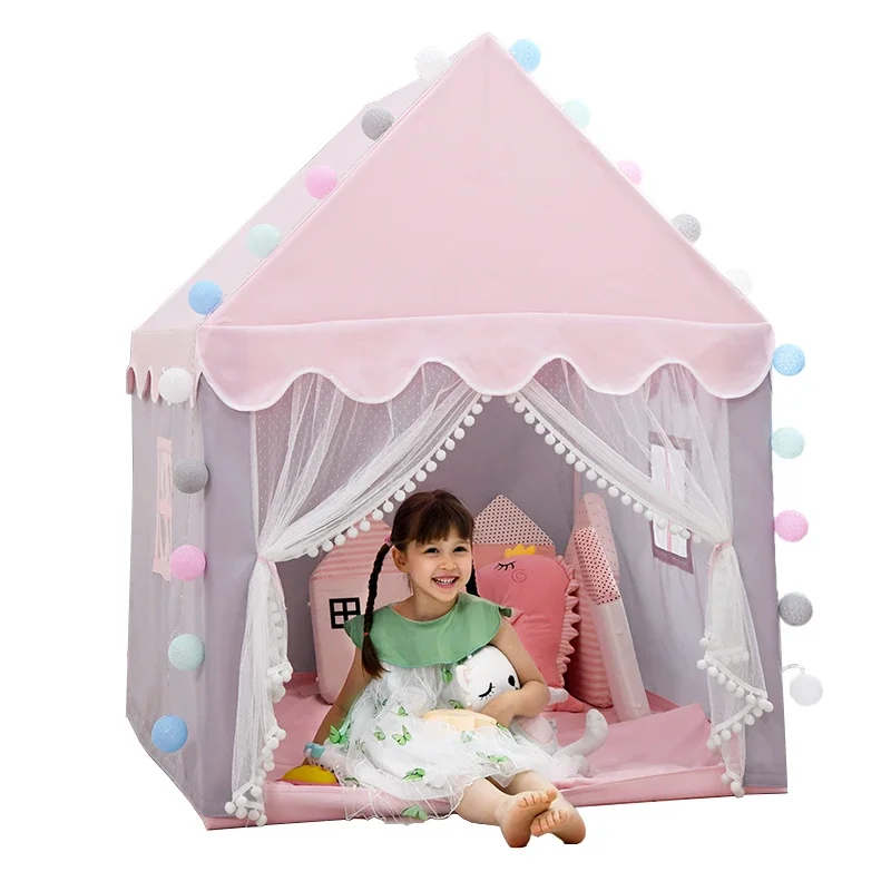 Large Kids Tents Tipi Baby Play House 1.35M Wigwam Folding Girls Pink Princess Castle Child Room Decor