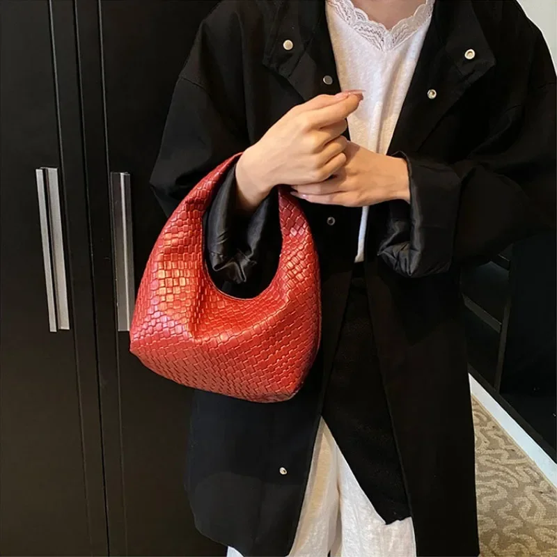 Retro Casual Versatile PU Leather Tote Bag,Fashion Woven Embossed Shoulder Bags ,Knotted Decorative Hobo Bag,Pleated Cloud Bag