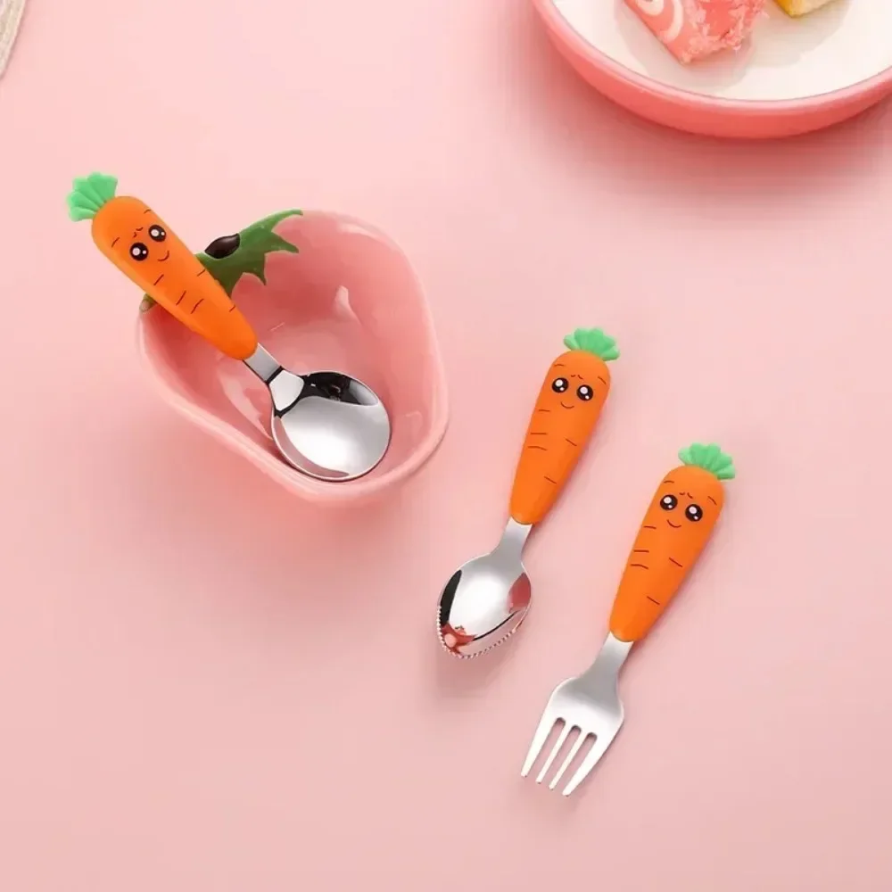 Baby Feeding Utensils Cartoon Carrot Fork Spoon Children Cutlery Set Children's Eating Cutlery Kitchen Gadgets Fork Teaspoon Box