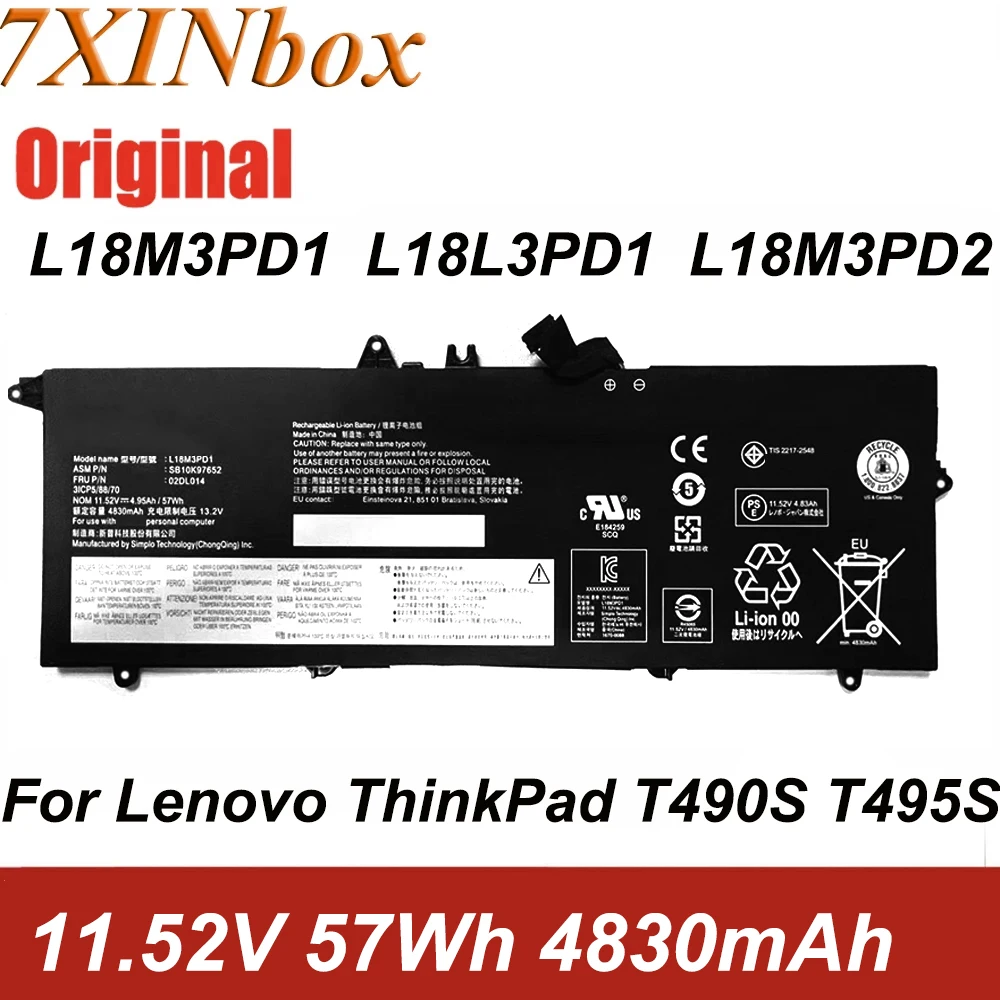 L18M3Pd1 57Wh Batteria Del Computer Portatile L18L3Pd1 Per Lenovo Thinkpad T490S-20Ny 20Nx T490S-20Nx001Fcd T495S-20Qj0012Ge T495S-20Qj000Fmz