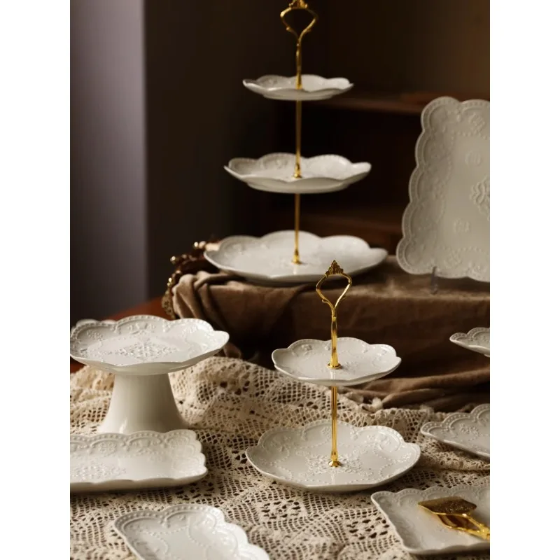 

Ceramic cake Dim sum table wedding birthday display shelf afternoon tea break fruit tray cake shelf
