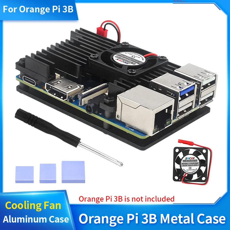 Caixa de Liga de Alumínio com Ventilador Dissipação de Calor Passiva Ativa Radiador de Metal Laranja pi 3b