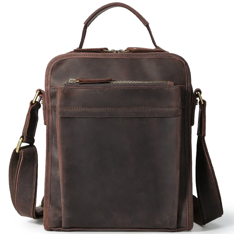 

Vintage leather shoulder bag top layer cowhine for men cross body crazy horse 's messenger