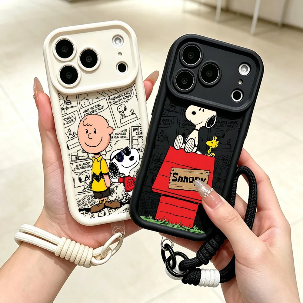 Cute Snoopies Cartoon Phone Case with Lanyard - Soft TPU Cover