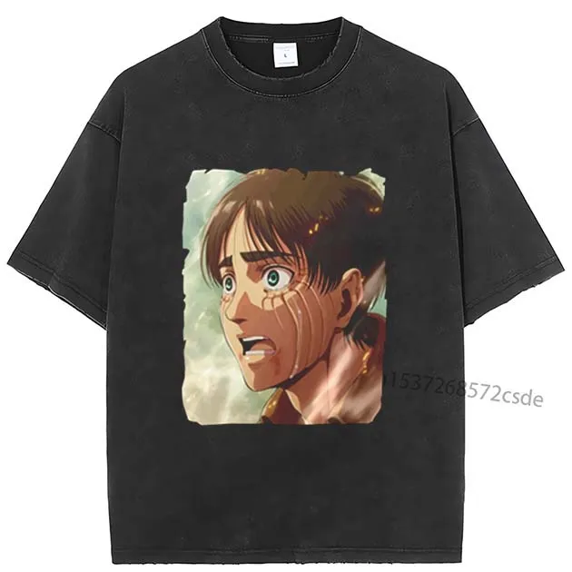 

Eren T Shirt Anime Pure Cotton Clothing Casual Short Sleeve Round Collar Tees T-Shirt Japanese Tee Shirt Men