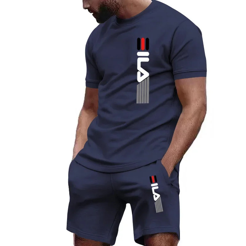 2024 Men's fashion quick-drying fitness set Summer breathable short-sleeved T-shirt + casual jogging shorts 2-piece set 3