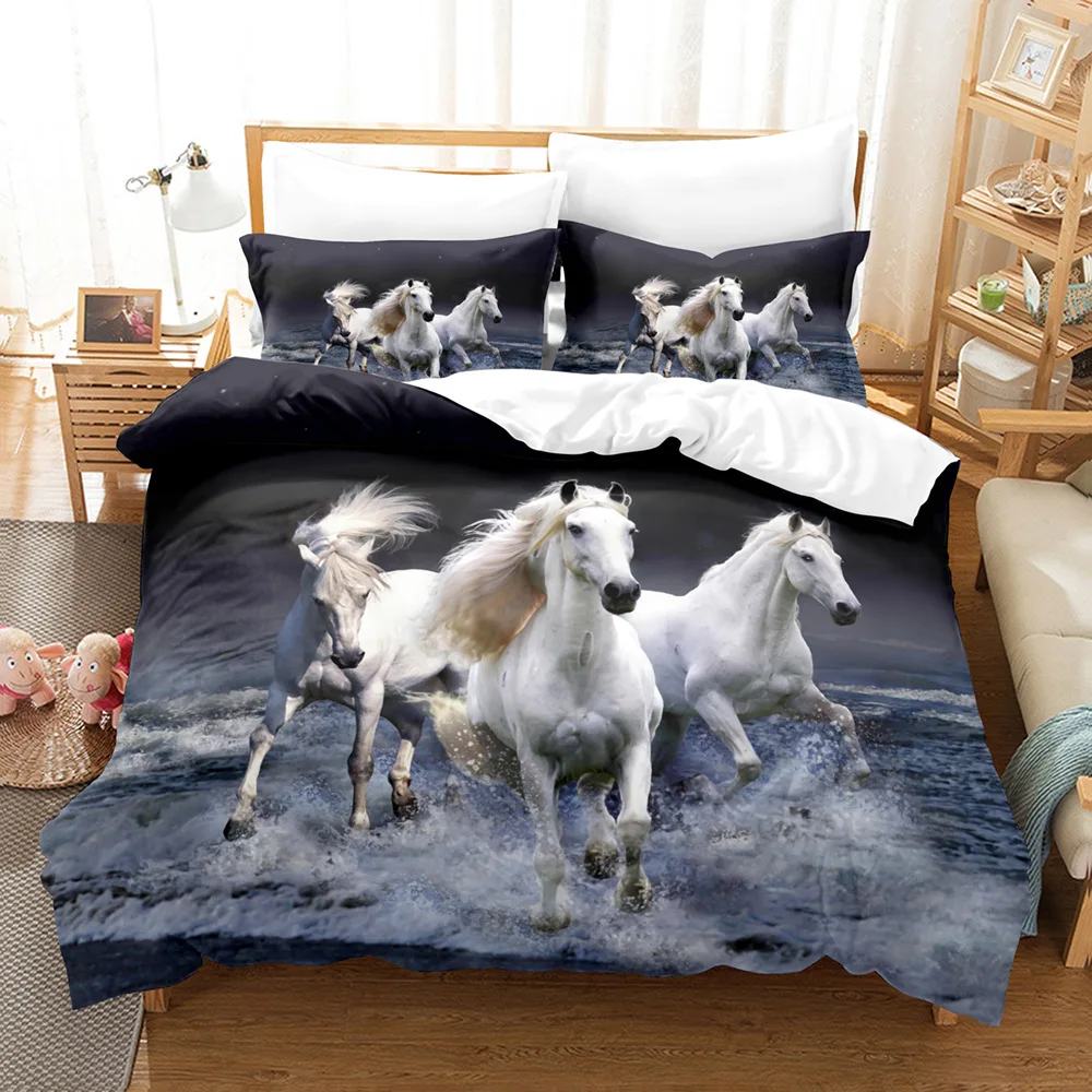 

Horse Duvet Cover Set Galloping Horse Bedding Set Adults Wildlife Comforter Cover Farm Animal Queen King Polyester Quilt Cover